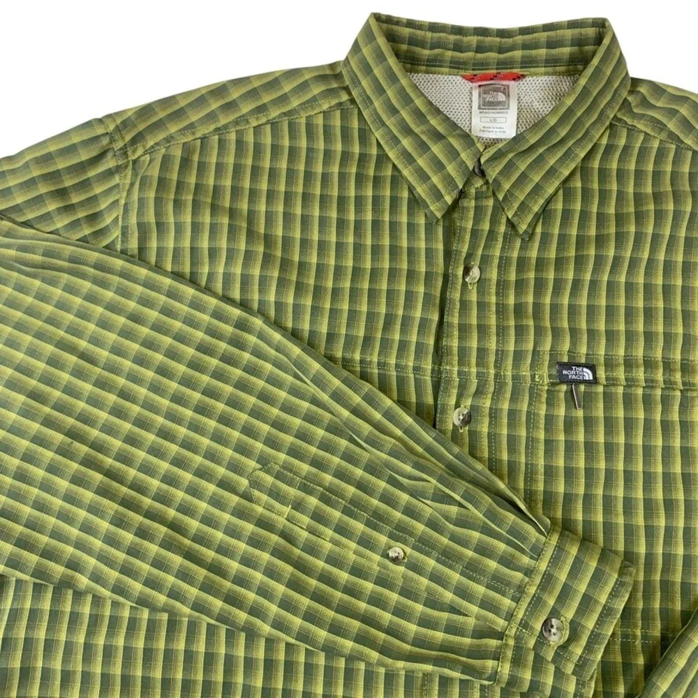 The North Face Mens Large Green Plaid Modal Blend Long Sleeve Button Down AD7B